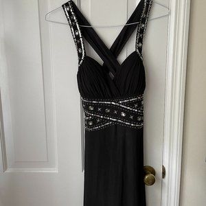 Black Sequined Open Back Gown